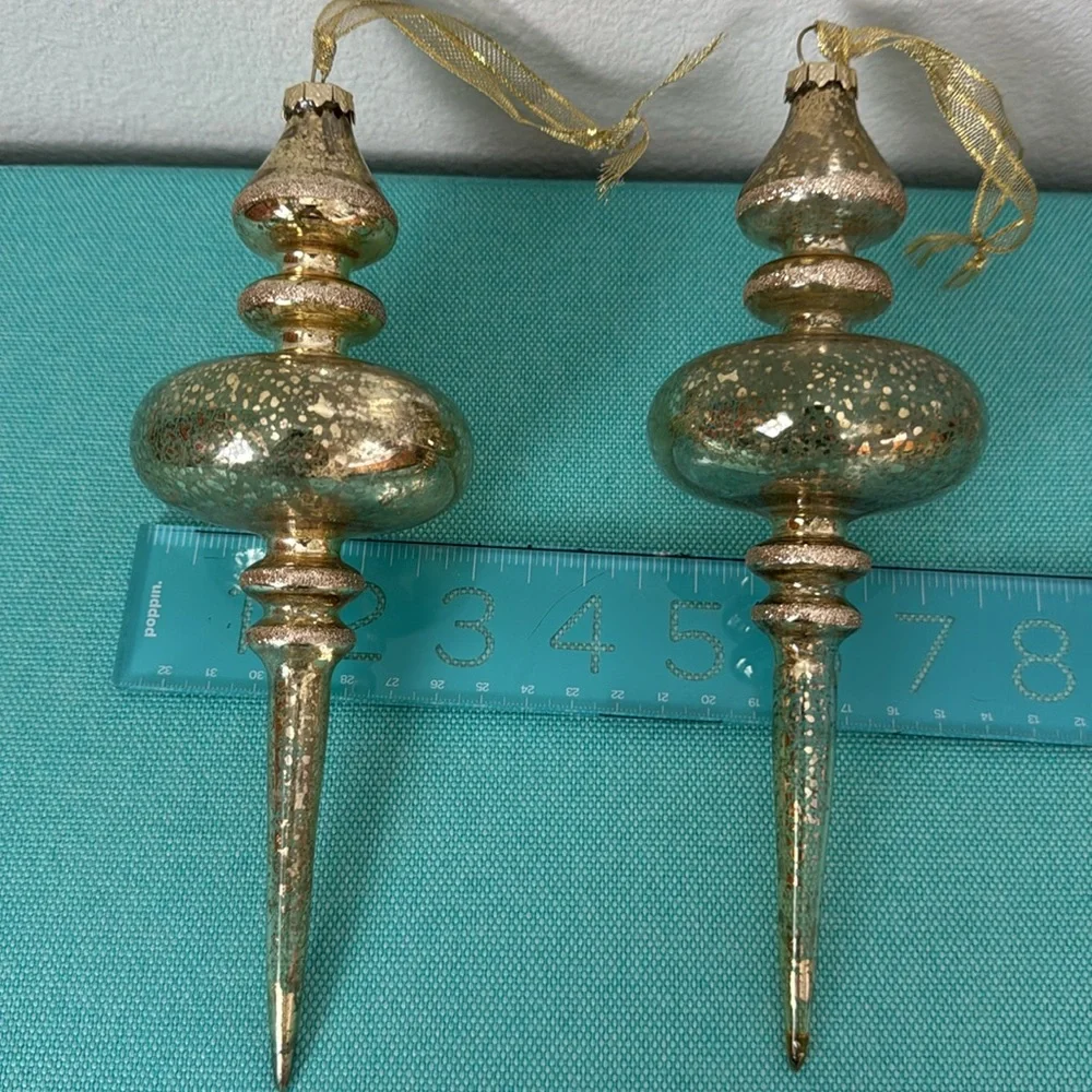 2 Gold Colored Glass Ornaments